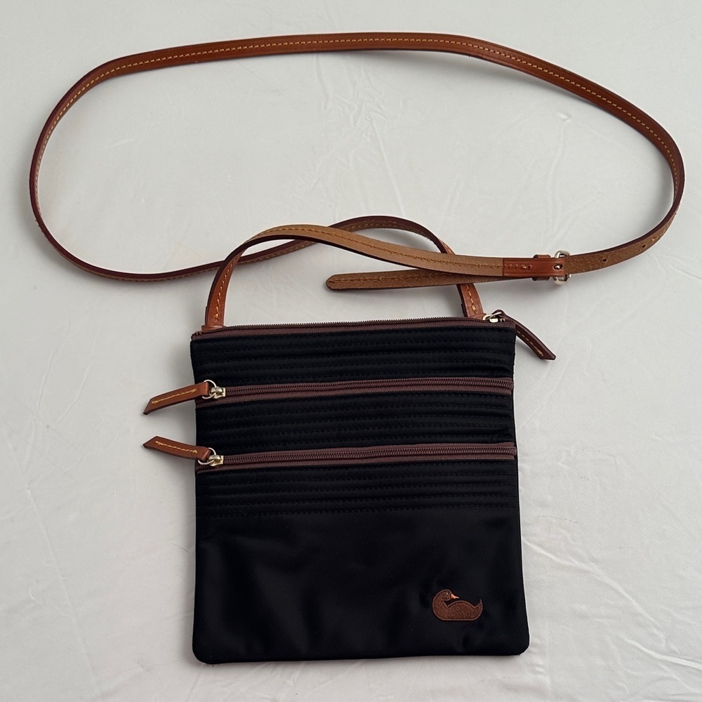 Dooney and Bourke North South Triple Zip black nylon adjustable crossbody bag - Picture 2 of 13